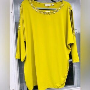 Susan Graver embellished cold shoulder top